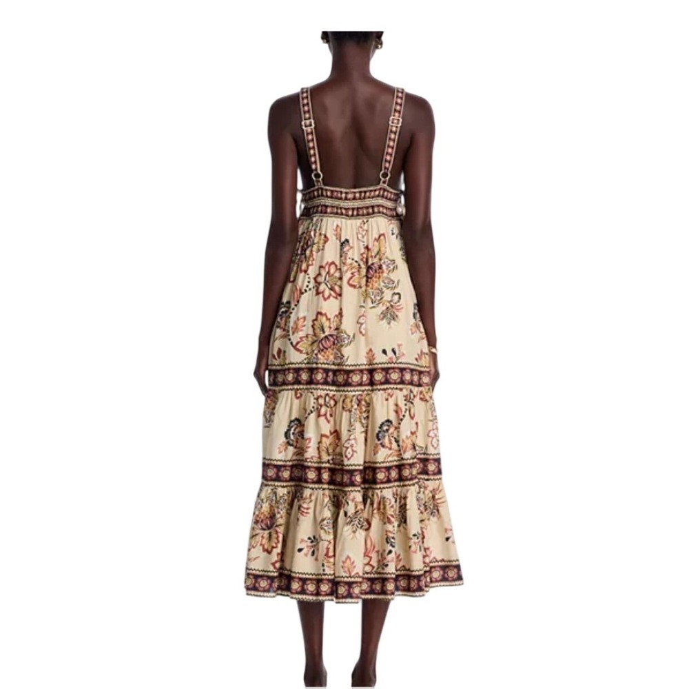 Farm Rio NWT SZMED Aura Floral Sand Maxi Dress Floral Cream Tier Spaghetti Strap - Picture 2 of 16